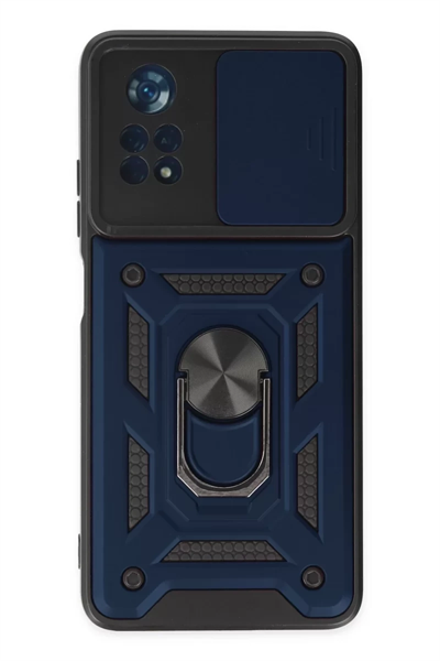 Xiaomi Poco X4 Pro 5G Kılıf Pars Lens Yüzüklü Silikon - Lacivert