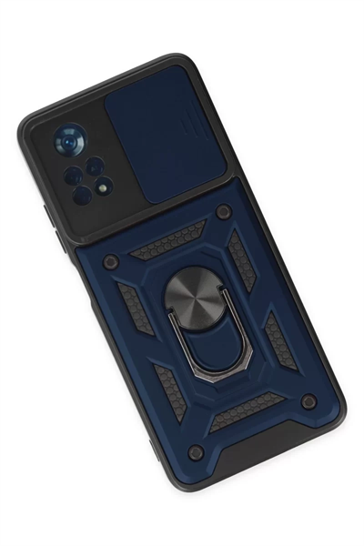 Xiaomi Poco X4 Pro 5G Kılıf Pars Lens Yüzüklü Silikon - Lacivert