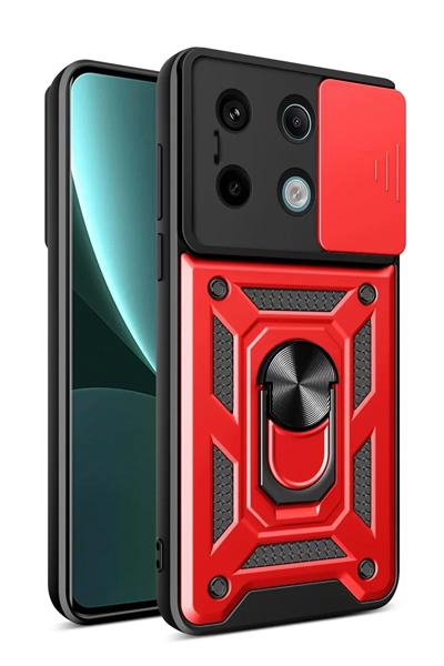Xiaomi Poco X6 Pro Kılıf Pars Lens Yüzüklü Silikon - Kırmızı