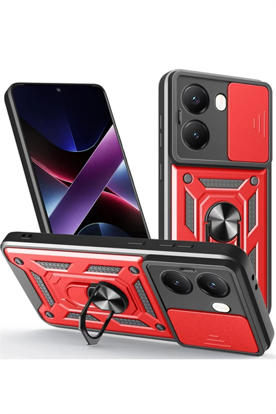 Xiaomi Poco X7 Pro Kılıf Pars Lens Yüzüklü Silikon - Kırmızı