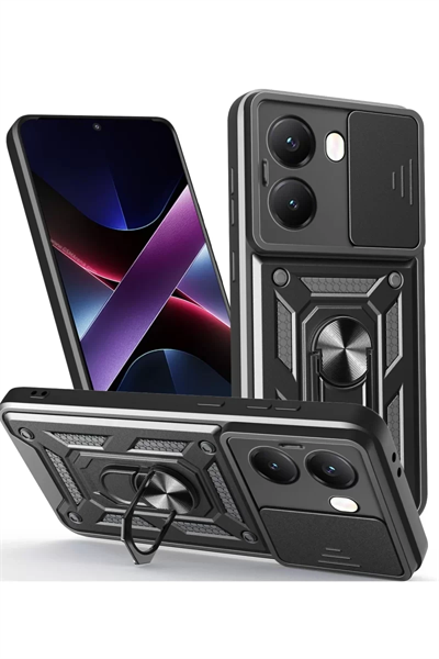 Xiaomi Poco X7 Pro Kılıf Pars Lens Yüzüklü Silikon - Siyah