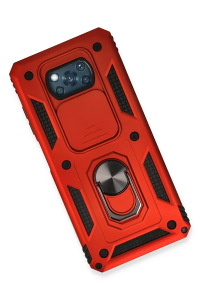 Xiaomi Pocophone X3 Kılıf Pars Lens Yüzüklü Silikon - Kırmızı