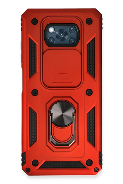 Xiaomi Pocophone X3 Kılıf Pars Lens Yüzüklü Silikon - Kırmızı