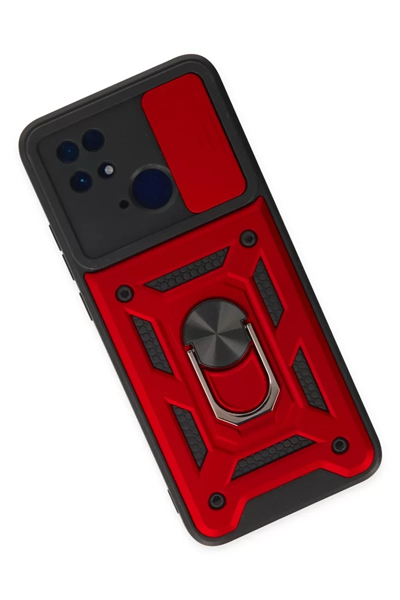 Xiaomi Redmi 10C Kılıf Pars Lens Yüzüklü Silikon - Kırmızı