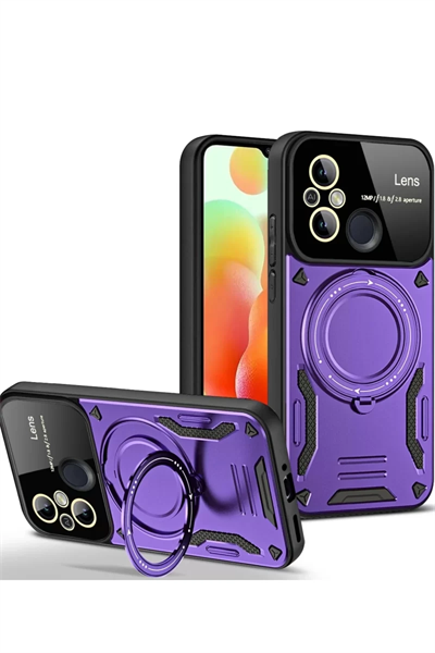 Xiaomi Redmi 12C Kılıf Joy Lens Standlı Kapak - Mor