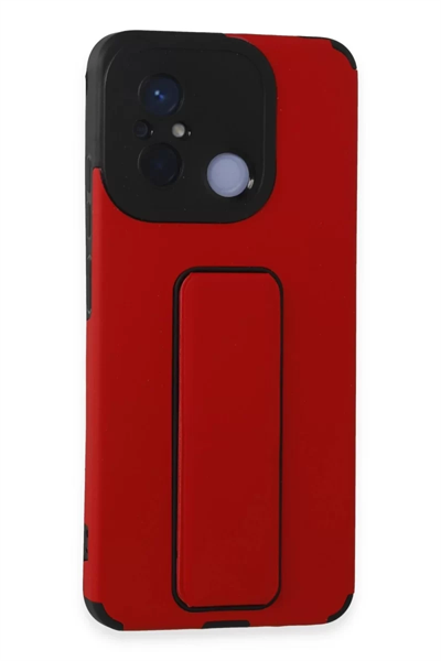 Xiaomi Redmi 12C Kılıf Mega Standlı Silikon - Kırmızı