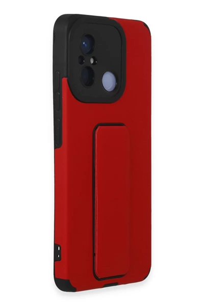 Xiaomi Redmi 12C Kılıf Mega Standlı Silikon - Kırmızı