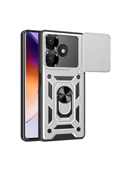 Xiaomi Redmi 13 4G Kılıf Pars Lens Yüzüklü Silikon - Gümüş