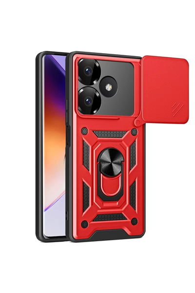 Xiaomi Redmi 13 4G Kılıf Pars Lens Yüzüklü Silikon - Kırmızı