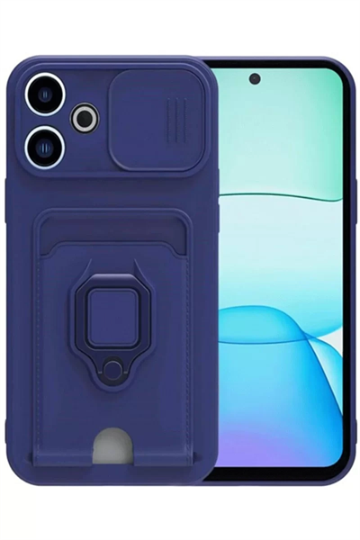 Xiaomi Redmi 13 4G Kılıf Zuma Kartvizitli Yüzüklü Silikon - Lacivert
