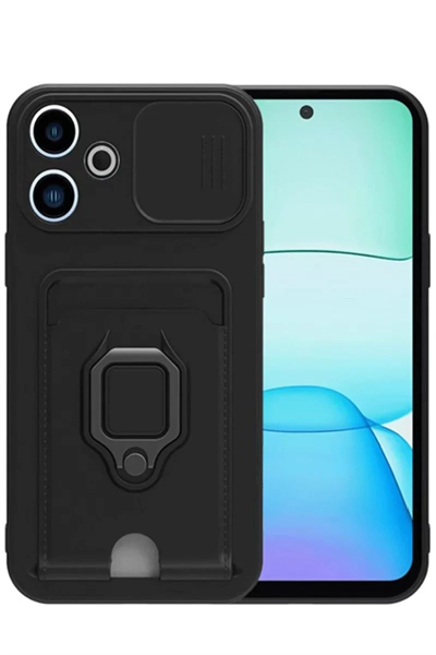 Xiaomi Redmi 13 4G Kılıf Zuma Kartvizitli Yüzüklü Silikon - Siyah