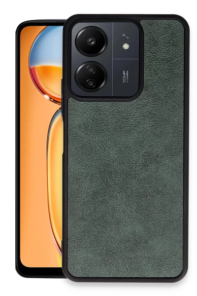 Xiaomi Redmi 13C Kılıf Aras Deri Kapak - Koyu Yeşil