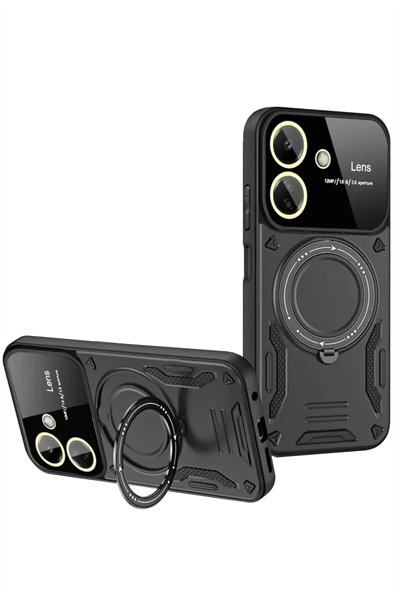 Xiaomi Redmi 13C Kılıf Joy Lens Standlı Kapak - Siyah