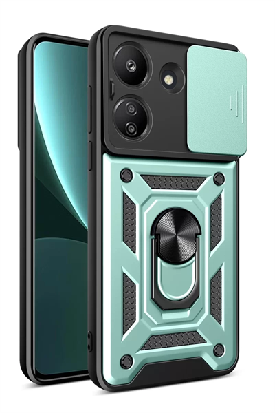 Xiaomi Redmi 13C Kılıf Pars Lens Yüzüklü Silikon - Yeşil