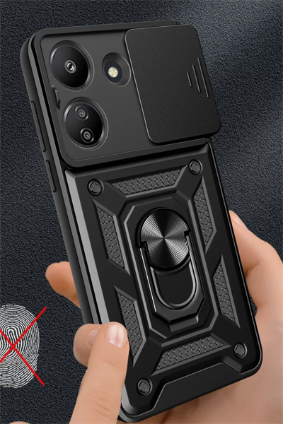 Xiaomi Redmi 13C Kılıf Pars Lens Yüzüklü Silikon - Siyah