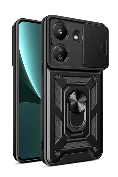 Xiaomi Redmi 13C Kılıf Pars Lens Yüzüklü Silikon - Siyah