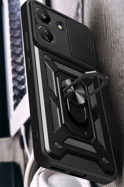 Xiaomi Redmi 13C Kılıf Pars Lens Yüzüklü Silikon - Yeşil