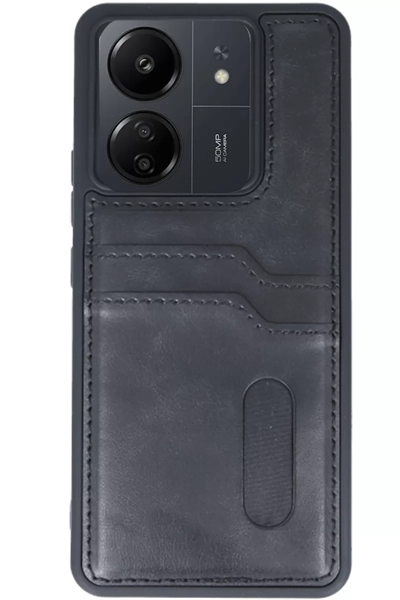 Xiaomi Redmi 13C Kılıf Sara Kartvizitli Deri Kılıf - Siyah