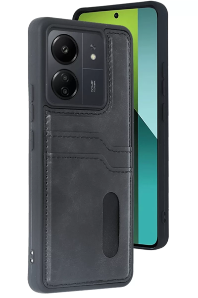 Xiaomi Redmi 13C Kılıf Sara Kartvizitli Deri Kılıf - Siyah