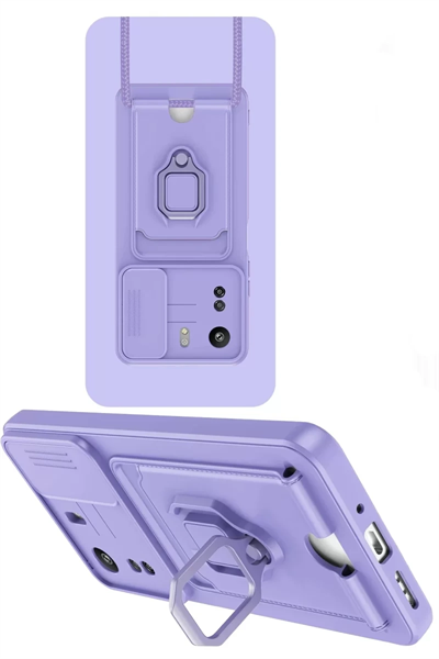 Xiaomi Redmi 13C Kılıf Zuma Kartvizitli Yüzüklü Silikon - Lila