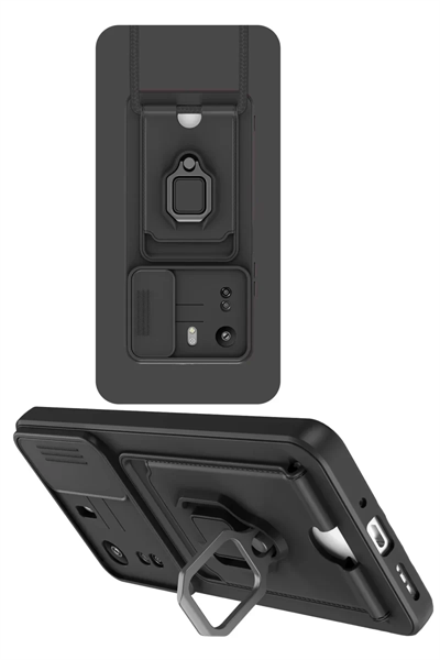 Xiaomi Redmi 13C Kılıf Zuma Kartvizitli Yüzüklü Silikon - Siyah