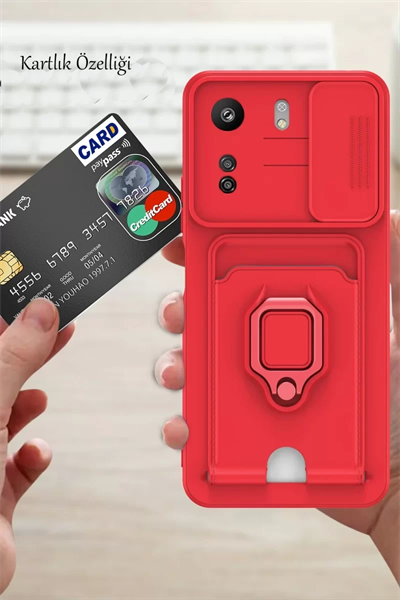 Xiaomi Redmi 13C Kılıf Zuma Kartvizitli Yüzüklü Silikon - Siyah