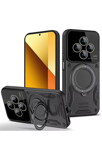 Xiaomi Redmi 14C Kılıf Joy Lens Standlı Kapak - Siyah