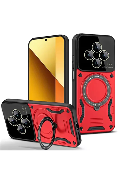 Xiaomi Redmi 14C Kılıf Joy Lens Standlı Kapak - Kırmızı