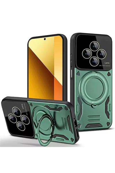 Xiaomi Redmi 14C Kılıf Joy Lens Standlı Kapak - Koyu Yeşil