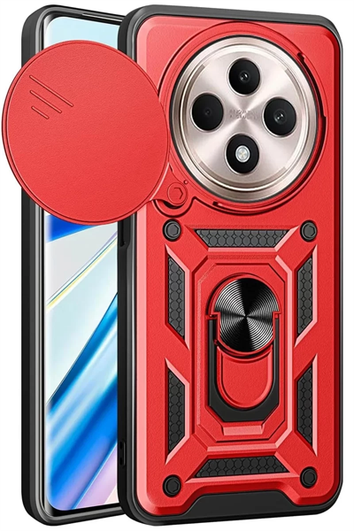 Xiaomi Redmi 14C Kılıf Pars Lens Yüzüklü Silikon - Kırmızı