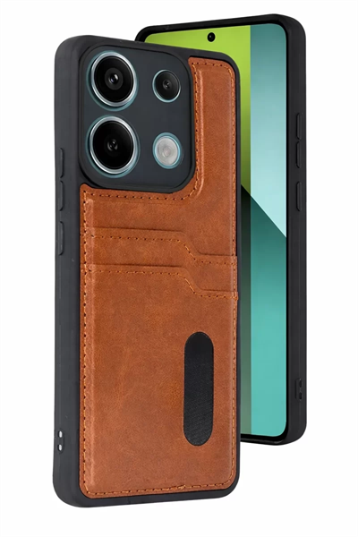 Xiaomi Redmi 15C 4G Sara Kartvizitli Deri Kılıf - Taba