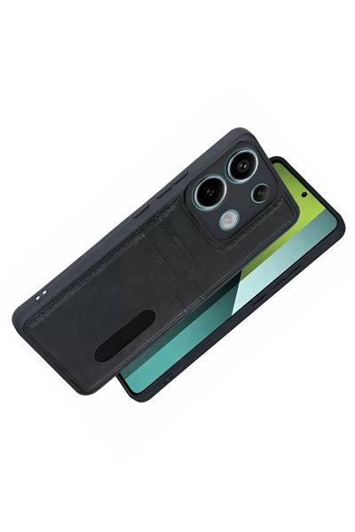 Xiaomi Redmi 15C 4G Sara Kartvizitli Deri Kılıf - Siyah