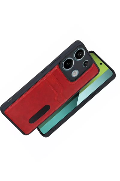 Xiaomi Redmi 15C 4G Sara Kartvizitli Deri Kılıf - Kırmızı