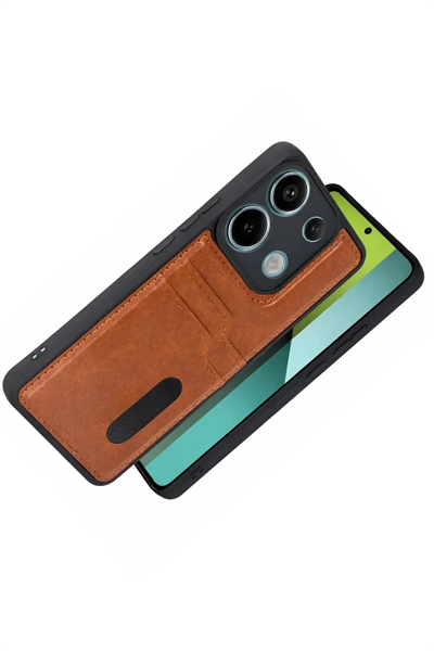Xiaomi Redmi 15C 4G Sara Kartvizitli Deri Kılıf - Taba