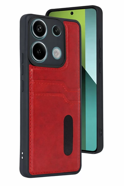 Xiaomi Redmi 15C 4G Sara Kartvizitli Deri Kılıf - Kırmızı