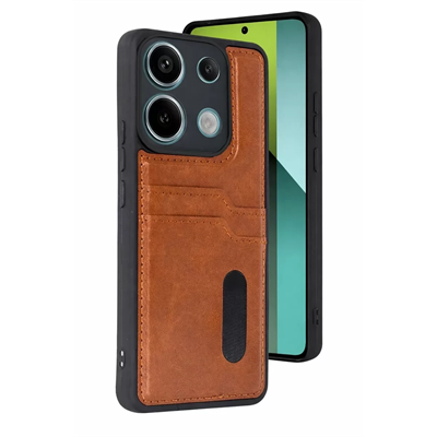 Xiaomi Redmi 15C 4G Sara Kartvizitli Deri Kılıf - Taba