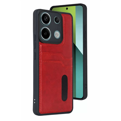 Xiaomi Redmi 15C 4G Sara Kartvizitli Deri Kılıf - Kırmızı