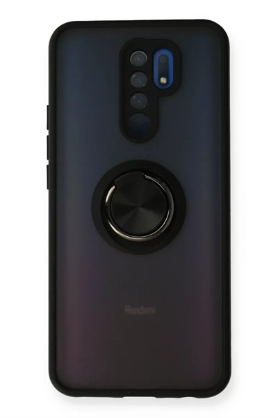 Xiaomi Redmi 9 Kılıf Montreal Yüzüklü Silikon Kapak - Siyah