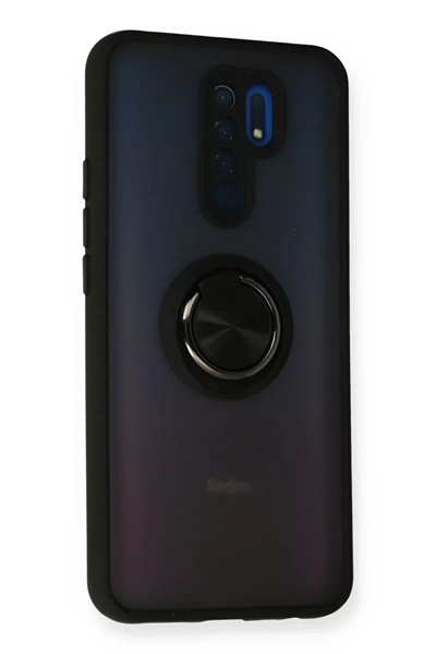 Xiaomi Redmi 9 Kılıf Montreal Yüzüklü Silikon Kapak - Siyah