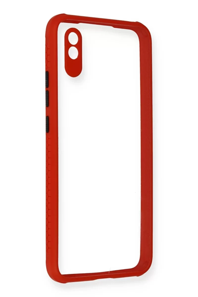 Xiaomi Redmi 9A Kılıf Miami Şeffaf Silikon - Kırmızı