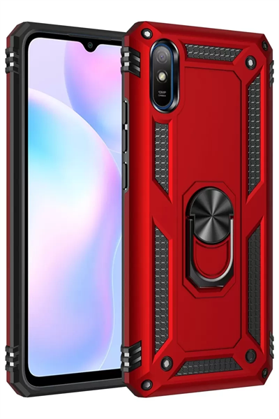 Xiaomi Redmi 9A Kılıf Sofya Yüzüklü Silikon Kapak - Kırmızı