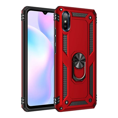 Xiaomi Redmi 9A Kılıf Sofya Yüzüklü Silikon Kapak - Kırmızı