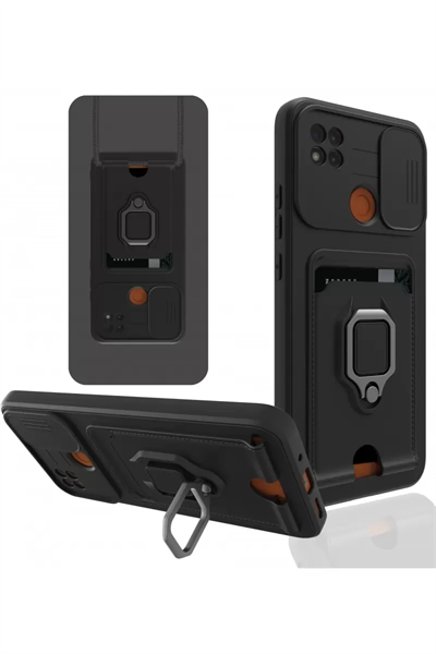 Xiaomi Redmi 9C Kılıf Zuma Kartvizitli Yüzüklü Silikon - Siyah