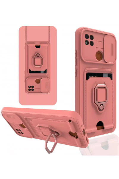 Xiaomi Redmi 9C Kılıf Zuma Kartvizitli Yüzüklü Silikon - Pembe