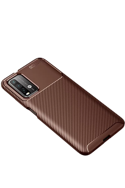 Xiaomi Redmi 9T Kılıf Auto Focus Karbon Kapak - Kahverengi