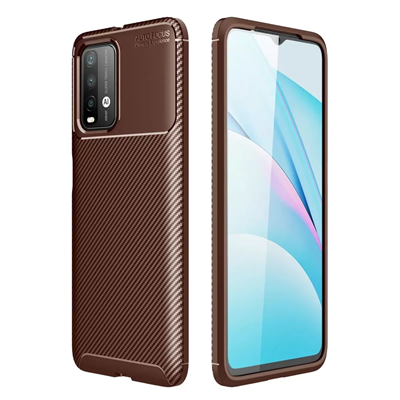 Xiaomi Redmi 9T Kılıf Auto Focus Karbon Kapak - Kahverengi