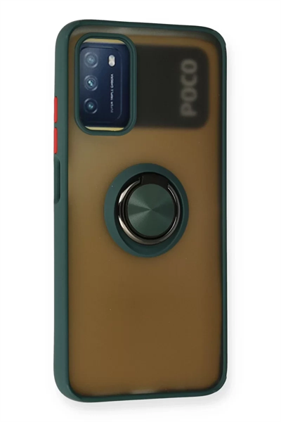 Xiaomi Redmi 9T Kılıf Montreal Yüzüklü Silikon Kapak - Yeşil