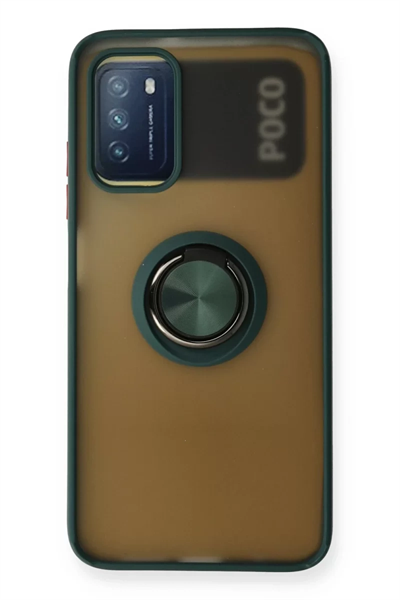 Xiaomi Redmi 9T Kılıf Montreal Yüzüklü Silikon Kapak - Yeşil