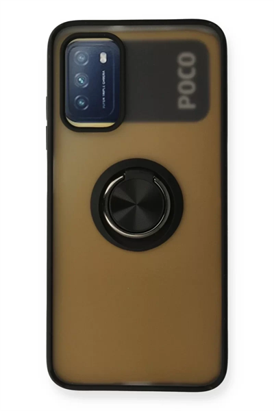 Xiaomi Redmi 9T Kılıf Montreal Yüzüklü Silikon Kapak - Siyah
