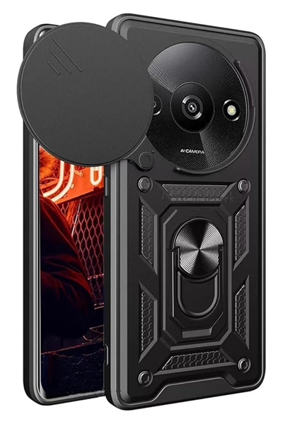 Xiaomi Redmi A3 4G Kılıf Pars Lens Yüzüklü Silikon - Siyah